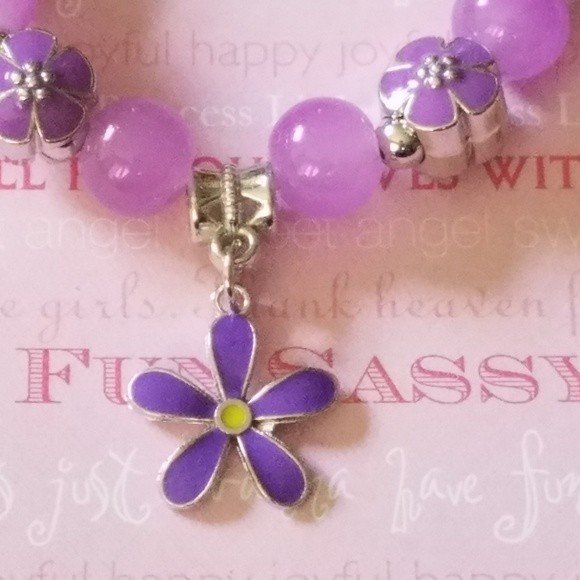 Purple bracelet flower charms Shamballa beads - Picture 2 of 3